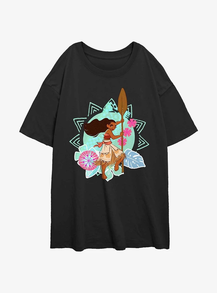 Disney Moana Flowers And Sun Girls Oversized T-Shirt