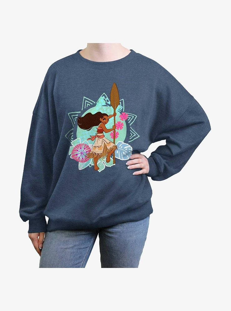 Disney Moana Flowers And Sun Girls Oversized Sweatshirt