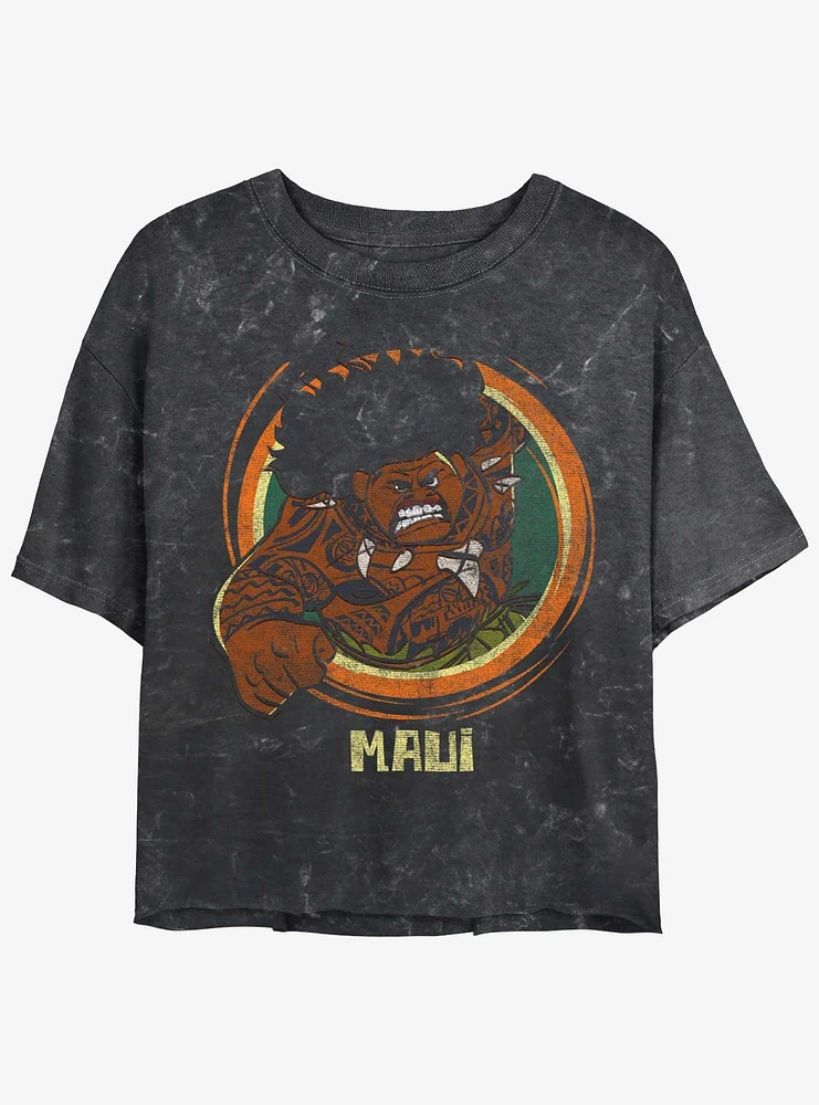 Disney Moana Tribal War Maui  Girls Mineral Wash Crop T-Shirt