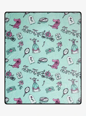 Disney Princess Icons Allover Print Teal Fleece Throw