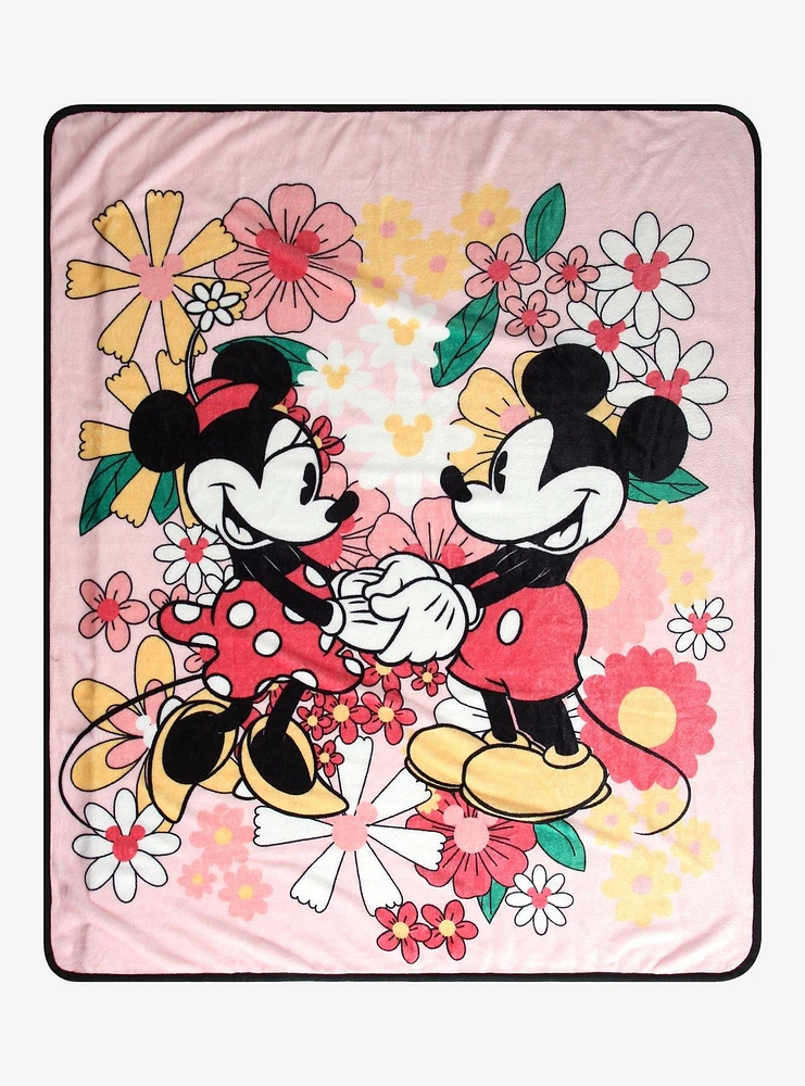 Disney Mickey & Minnie Mouse Floral Fleece Throw- BoxLunch Exclusive