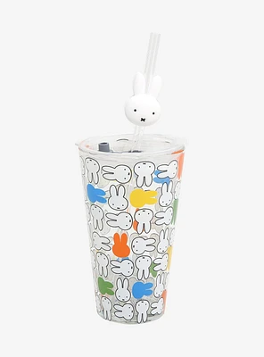 Miffy Faces Allover Print Glass Cup with Straw Charm