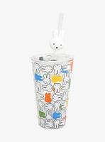 Miffy Faces Allover Print Glass Cup with Straw Charm