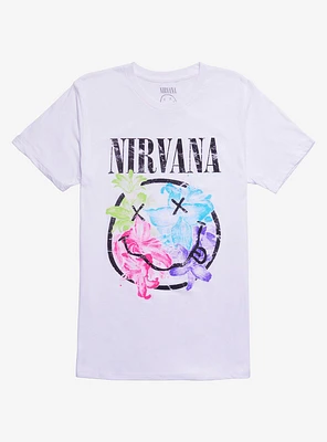 Nirvana Watercolor Flowers Smile Face T-Shirt