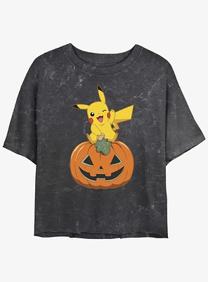 Pokemon Pikachu Pumpkin Girls Mineral Wash Crop T-Shirt