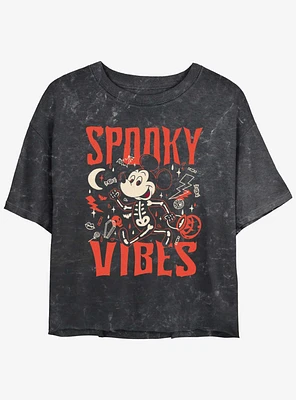 Disney Mickey Mouse Spooky Vibes Girls Mineral Wash Crop T-Shirt