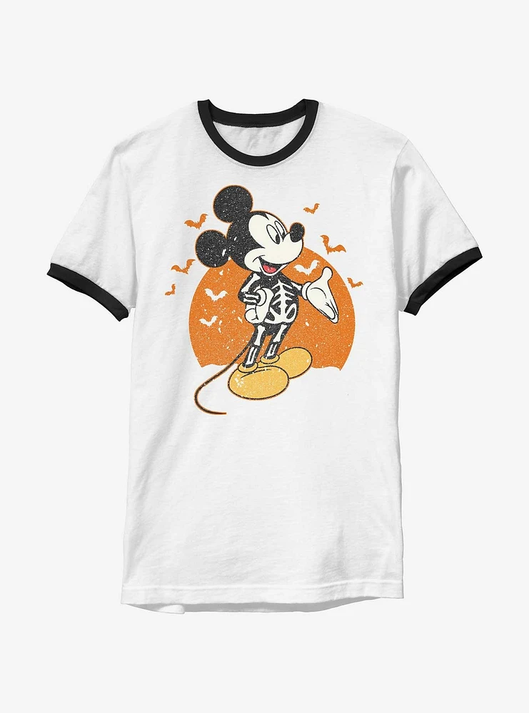 Disney Mickey Mouse Skeleton Moon Ringer T-Shirt