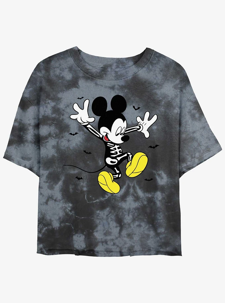 Disney Mickey Mouse Skeleton Skip Girls Tie-Dye Crop T-Shirt