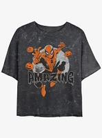 Marvel Spider-Man Amazing Pumpkins Girls Mineral Wash Crop T-Shirt