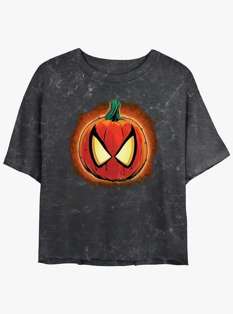 Marvel Spider-Man Spider Pumpkin Girls Mineral Wash Crop T-Shirt