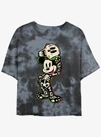 Disney100 Mickey Mouse Skeleton Costume Girls Tie-Dye Crop T-Shirt