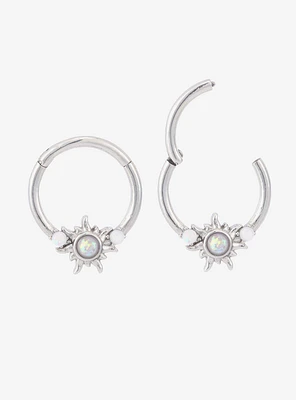 Steel Silver Sunburst Opal Hinged Clicker