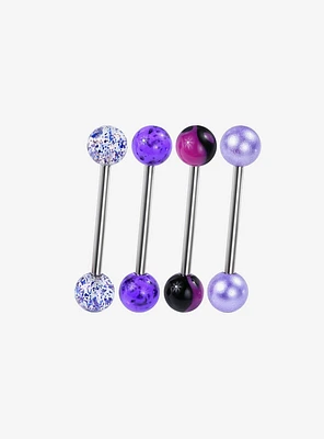 Steel Iridescent Purple Tongue Barbell 4 Pack