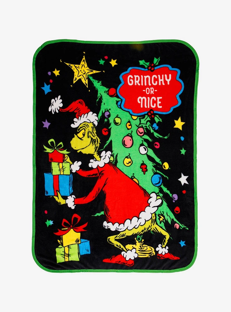 Dr. Seuss How The Grinch Stole Christmas! Grinchy Or Nice Throw Blanket