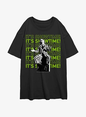 Beetlejuice It's Showtime Repeating Text Girls Oversized T-Shirt