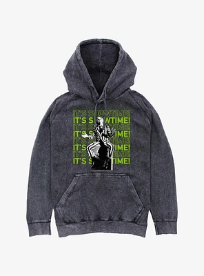 Beetlejuice It's Showtime Repeating Text Mineral Wash Hoodie