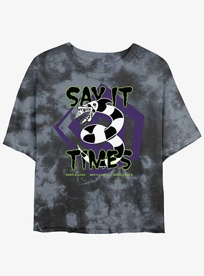 Beetlejuice Say It 3 Times Girls Tie-Dye Crop T-Shirt