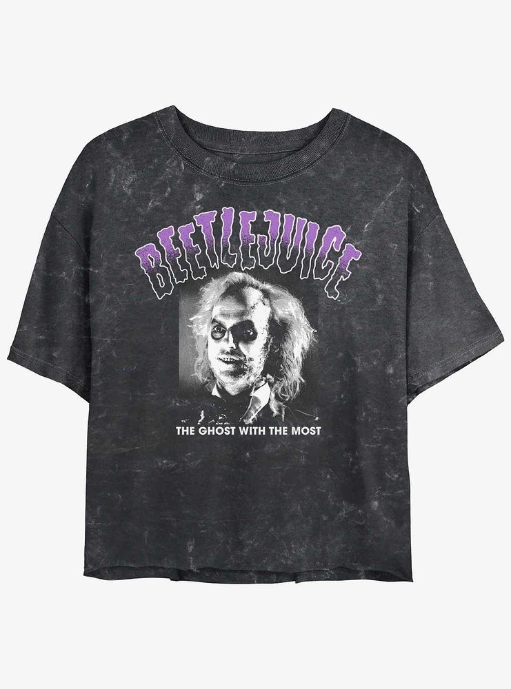 Beetlejuice Spooky Ghost With The Most Girls Mineral Wash Crop T-Shirt