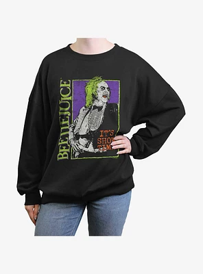 Beetlejuice Side Logo Showtime Girls Oversized Sweatshirt