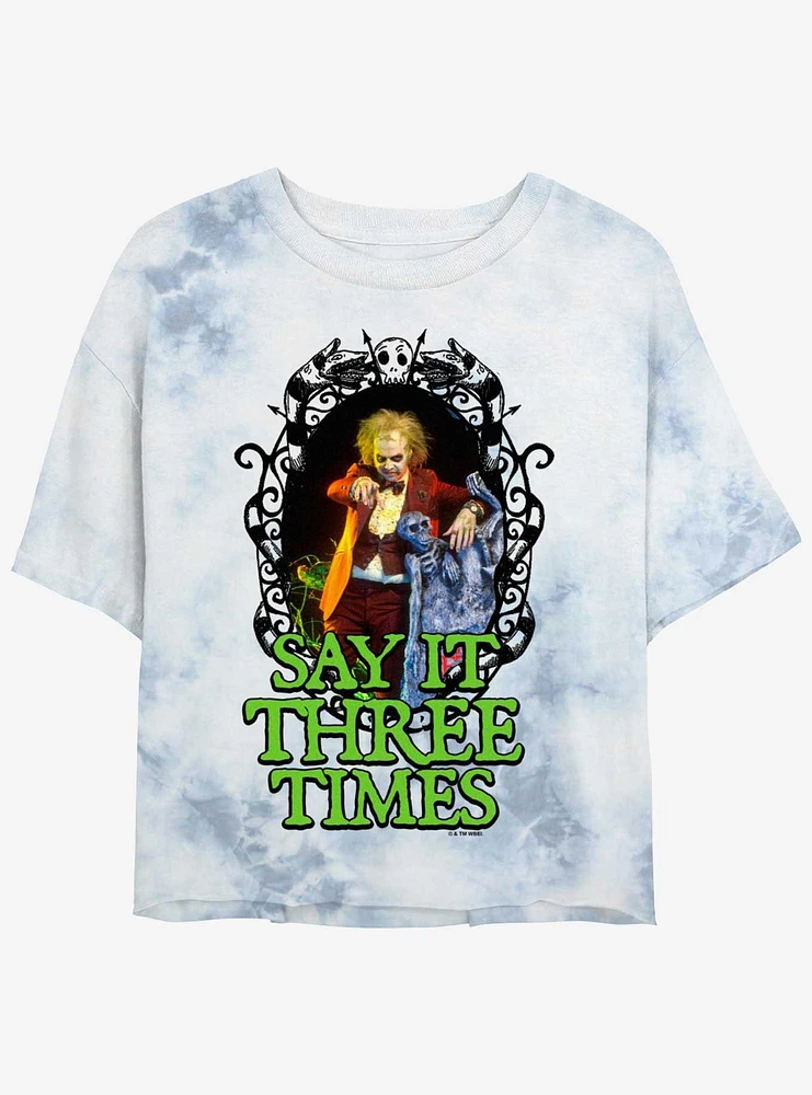 Beetlejuice Say It Three Times Girls Tie-Dye Crop T-Shirt