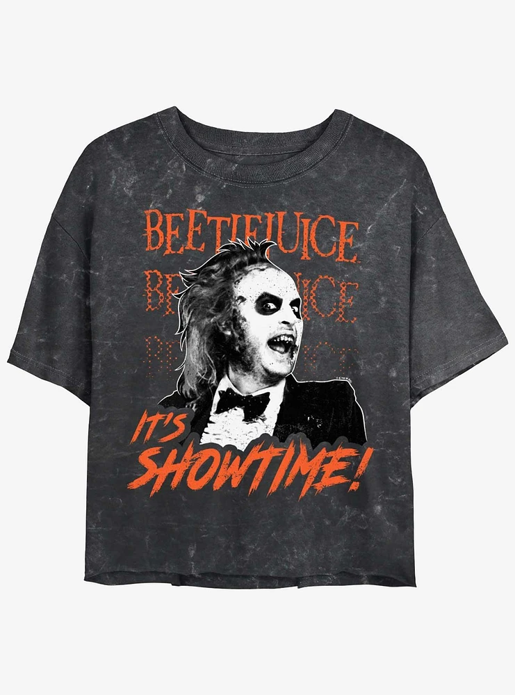 Beetlejuice It's Showtime Girls Mineral Wash Crop T-Shirt