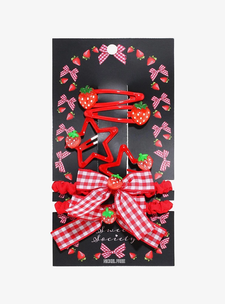 Strawberry Star Bow Hair Clip Set