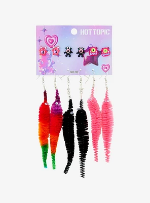 Monster Fuzzy Worm Earring Set