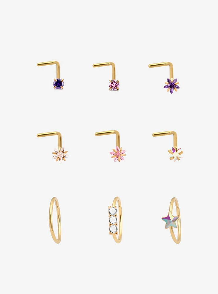 Steel Gold Star Nose Stud & Hoop 9 Pack