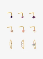 Steel Gold Star Nose Stud & Hoop 9 Pack