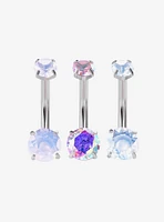 14G Steel Silver Opalite Navel Barbell 3 Pack