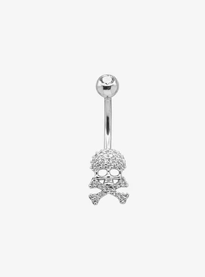 14G Steel Silver Bling Skull Navel Barbell