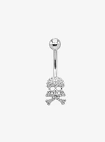 14G Steel Silver Bling Skull Navel Barbell