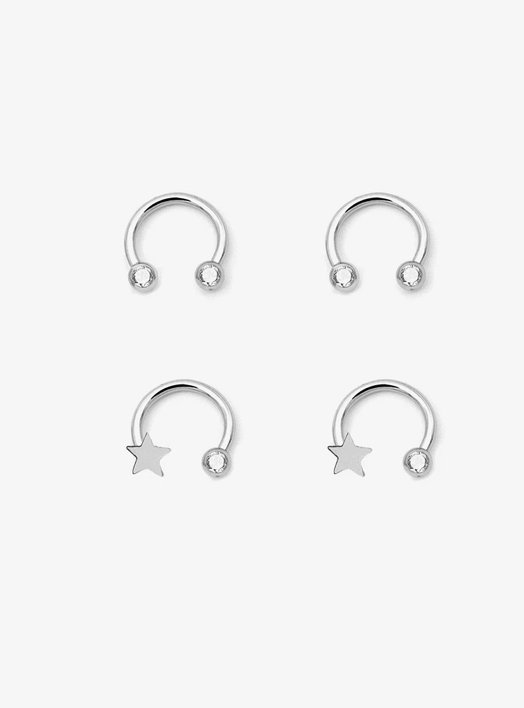 Steel Silver CZ Star Circular Barbell 4 Pack