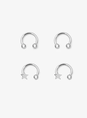 Steel Silver CZ Star Circular Barbell 4 Pack