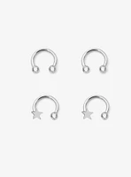 Steel Silver CZ Star Circular Barbell 4 Pack