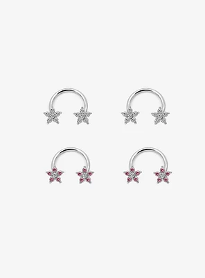 Steel Silver CZ Flower Circular Barbell 4 Pack