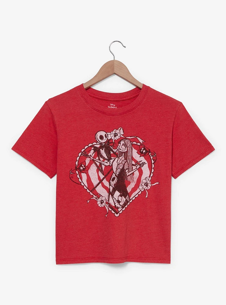 Disney The Nightmare Before Christmas Jack & Sally Heart Women's Cropped T-Shirt