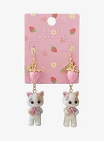 Sweet Society Pink Strawberry Cat Drop Earrings