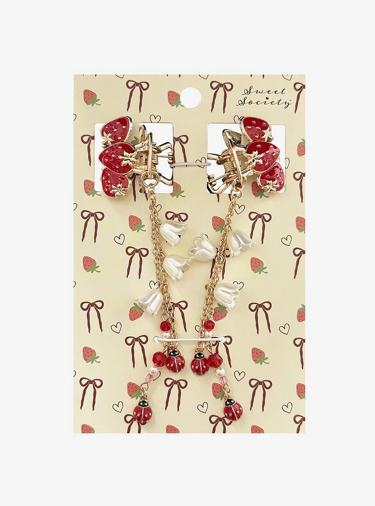 Sweet Society Strawberry Ladybug Mini Claw Hair Clip Set