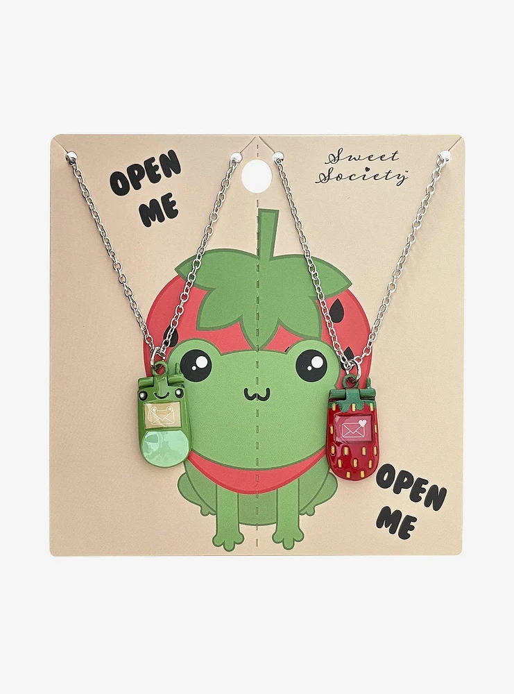 Sweet Society Frog & Strawberry Flip Phones Best Friend Necklace Set