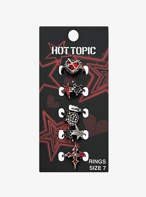 Red & Black Aurora Star Guitar & Cross Ring Set