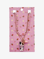 Sweet Society Pink Strawberry & Cat Necklace Set