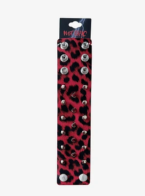 Multi Length Red Leopard Spikes Wrist Cuff