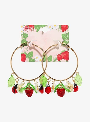 Thorn & Fable Strawberry Ladybug Hoop Earrings