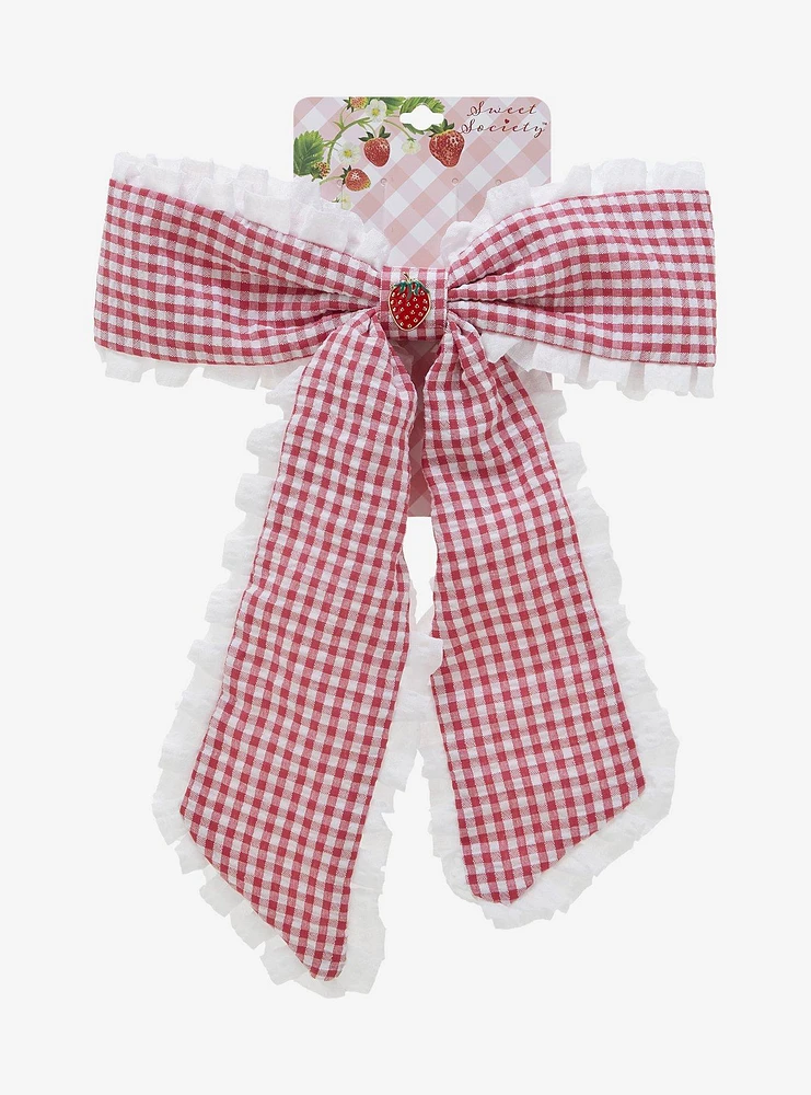 Sweet Society Strawberry Gingham Ruffle Hair Bow