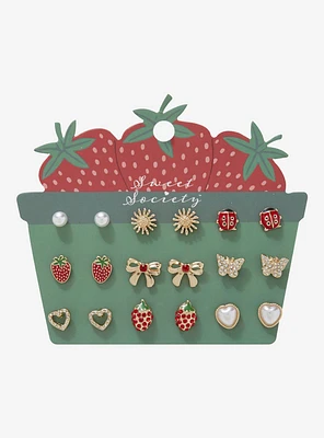 Sweet Society Strawberry Ladybug Stud Earring Set