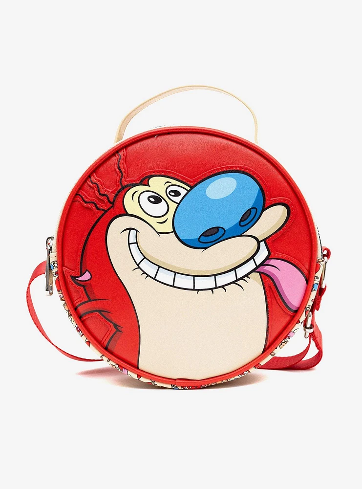 Ren and Stimpy Face Close Up Round Crossbody Bag