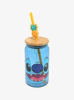 Disney Stitch Face Blue Glass Cup