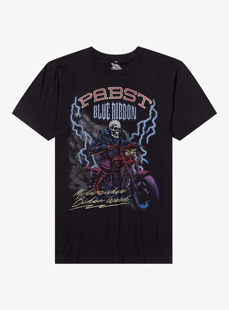 Pabst Blue Ribbon Skeleton Motorcycle Rider T-Shirt