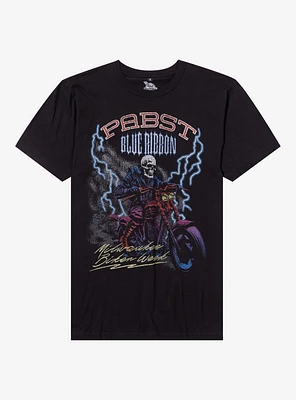 Pabst Blue Ribbon Skeleton Motorcycle Rider T-Shirt